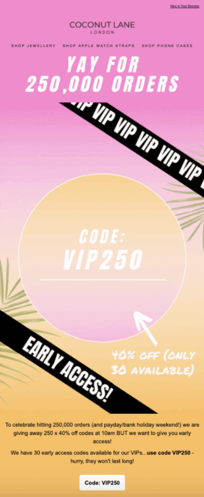 VIP customer automation email example